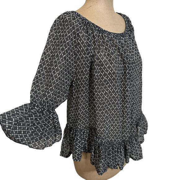 Isabel Marant Blouse Black Silk Sheer Ruffle Hem 3/4 sleeve - Picture 5 of 7